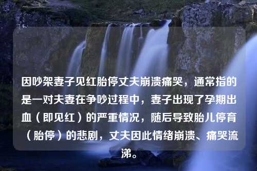 因吵架妻子见红胎停丈夫崩溃痛哭，通常指的是一对夫妻在争吵过程中，妻子出现了孕期出血（即见红）的严重情况，随后导致胎儿停育（胎停）的悲剧，丈夫因此情绪崩溃、痛哭流涕。